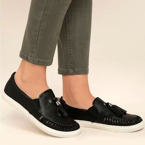 J/Slides Cheyenne Black Leather Slip-On Sneakers Women’s 9 Cut Up Style